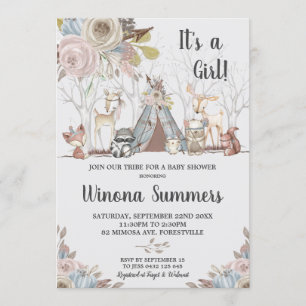 Invitation Whimsical Tribal Woodland Animaux Baby shower fill