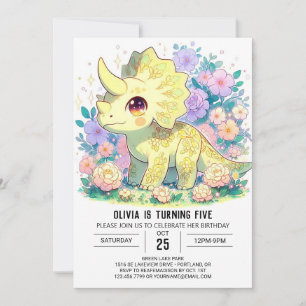 Invitation Whimsical Triceratops Dinosaur Anniversaire numéri