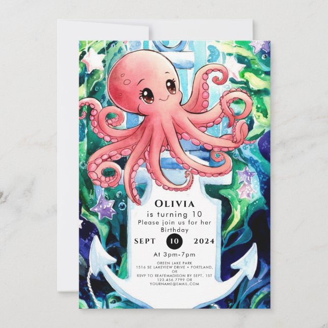 Invitation Whimsical Under the Sea Octopus Birthday (Devant)