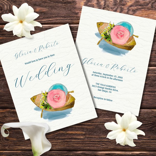 Invitation Whimsical Watercolor Bateau Mariage mexicain (Créateur téléchargé)
