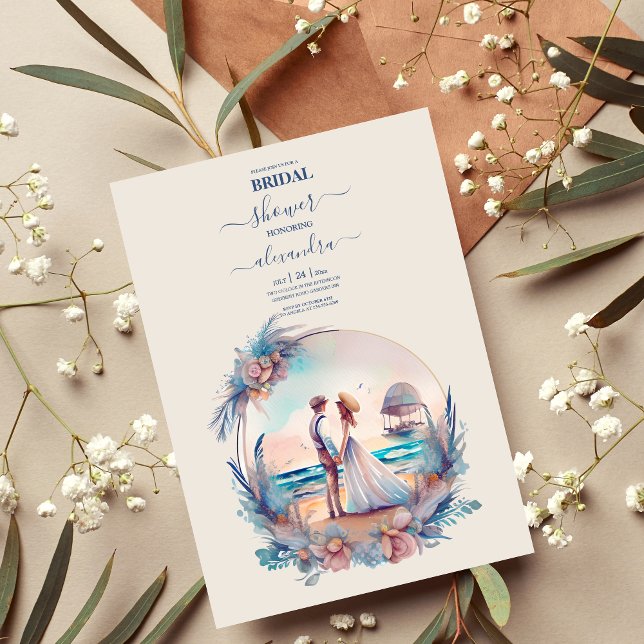 Invitation Whimsical Watercolor Beach Destination Mariage (Créateur téléchargé)