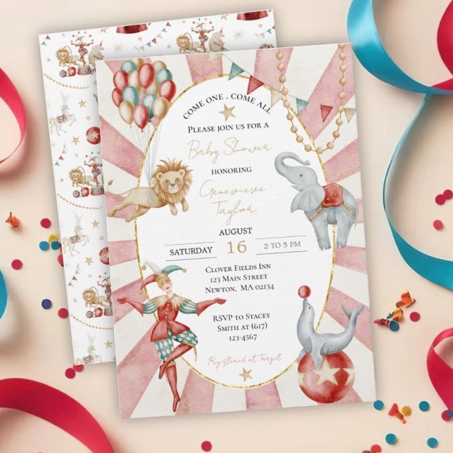 Invitation Whimsical Watercolor Circus Carnival Baby Shower (Créateur téléchargé)