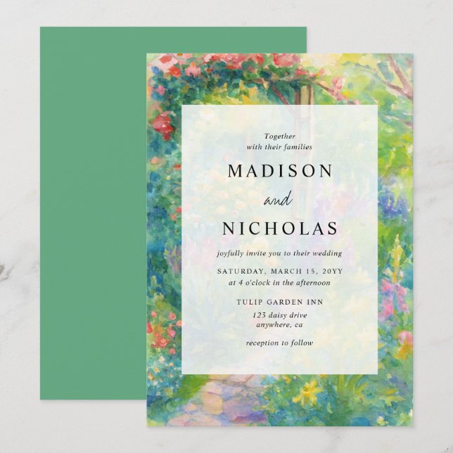 Invitation Whimsical Watercolor Garden Themed Wedding (Devant / Derrière)