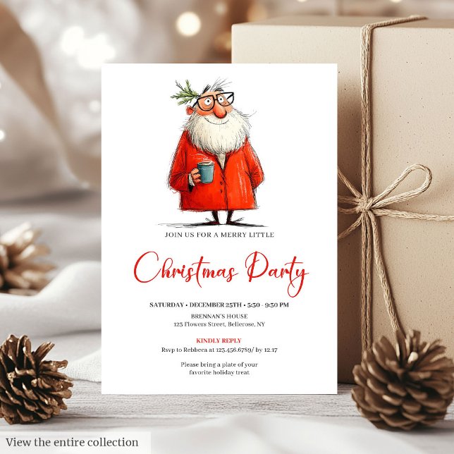 Invitation Whimsical Watercolor Santa Funny Holiday Invite (Whimsical Watercolor Santa Funny Holiday Invite)