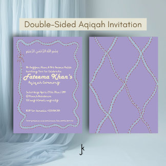 Invitation Whimsical Wavy of Light Purple Soft Blue Aqiqah