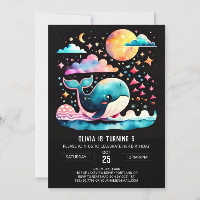Invitation Whimsical Whale Nautical Girl Anniversaire (Devant)