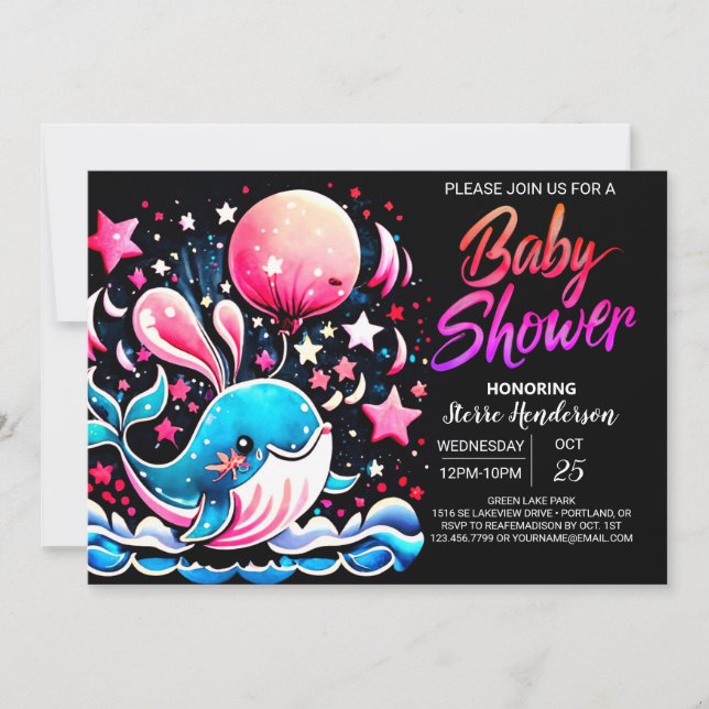 Invitation Whimsical Whale Nautical Girl Baby shower (Devant)