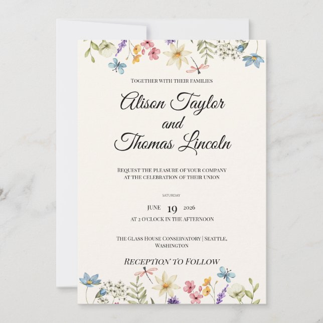 Invitation Whimsical Wildflower & Butterfly Wedding (Devant)