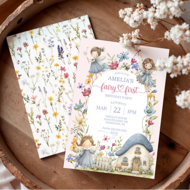 Invitation Whimsical Wildflower Fairy First Birthday Party (Whimsical Wildflower Fairy First Birthday Party Invitation)