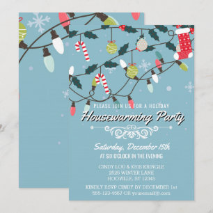 Invitation Whimsical Winter Holiday Blue House Party