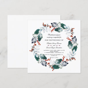 Invitation Whimsical Winter Holy Berries Wreath Mariage