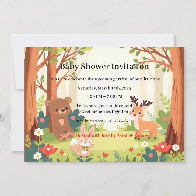 Invitation Whimsical Woodland Forest Friends Baby Shower (Devant)