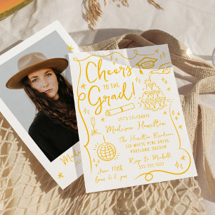 Invitation Whimsical Yellow Doodles Photo Graduation Party