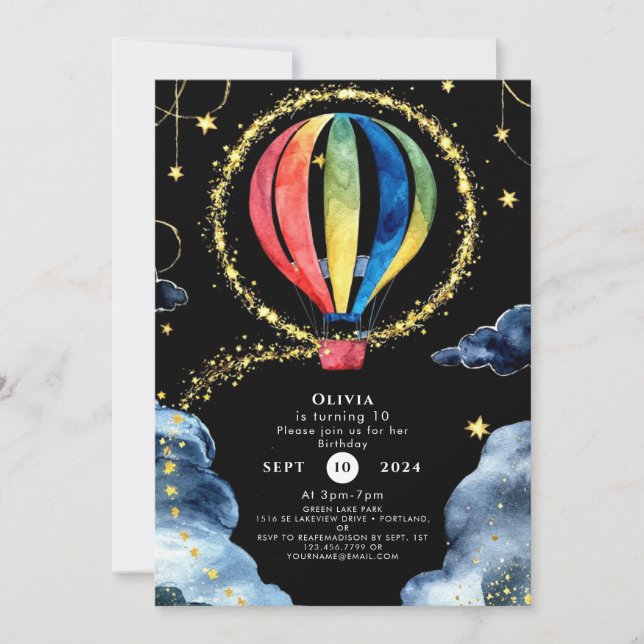 Invitation Whimsman Adventure Hot Air Balloon Anniversaire (Devant)