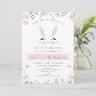 Invitation Whimssical Fleurs sauvages roses Certains lapin 1e