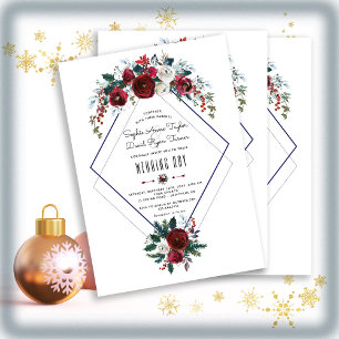Invitation Whimssical Winter Bourgogne Floral Pine Mariage