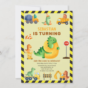 Invitation Whimsy Dinosaur Construction 9e fête d'anniversair