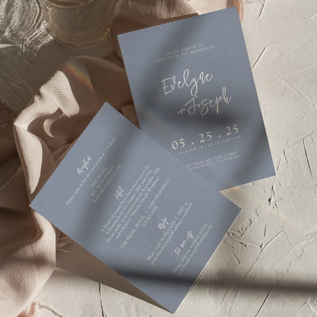 Invitation Whimsy Dusty Blue Boho tout en un Mariage (Créateur téléchargé)
