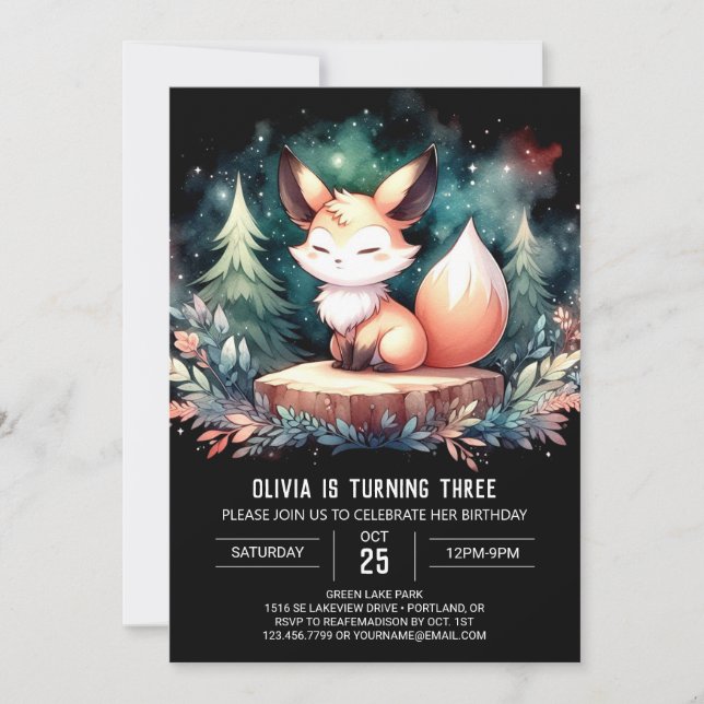 Invitation Whimsy Elegant Fox Anniversaire numérique (Devant)