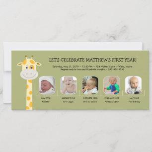 Invitation Whimsy Giraffe Baby Boy's First Birthday Year