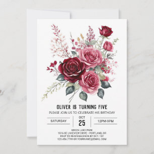 Invitation Whimsy Printable Bourgogne Florale Anniversaire