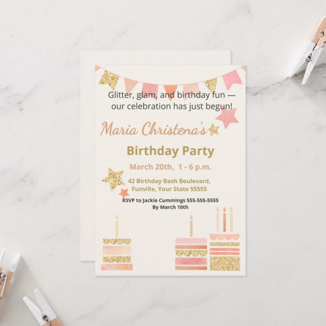 Invitation Whimsy & Wishes Birthday Bash (Devant/Arrière en situation)