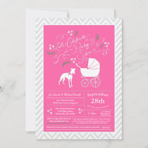 Invitation Whippet Chien Baby shower fille rose