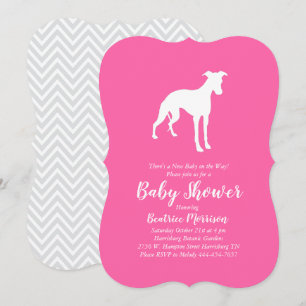Invitation Whippet Chien Baby shower fille rose