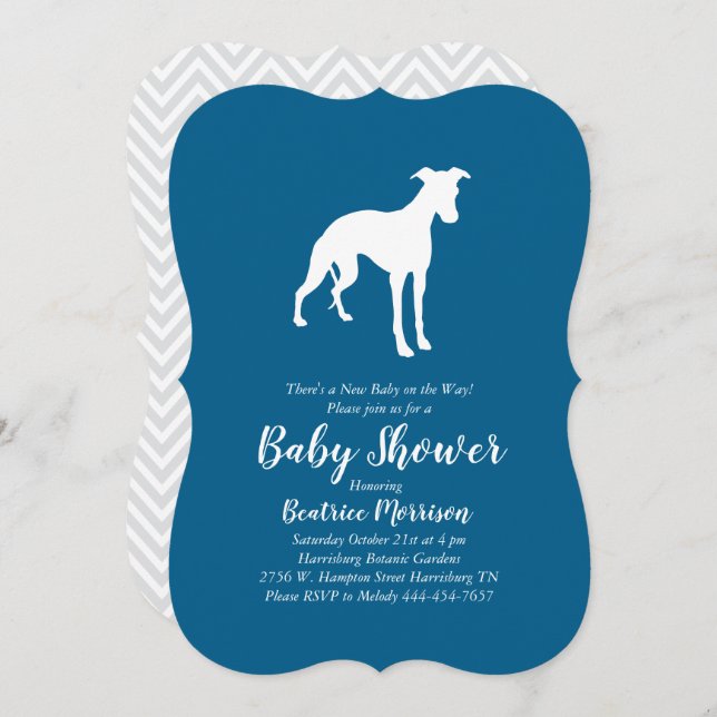 Invitation Whippet Chien Baby shower Garçon bleu (Devant / Derrière)