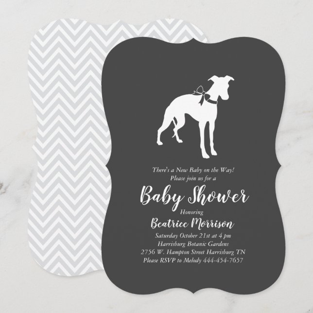Invitation Whippet Chien Baby shower neutre (Devant / Derrière)