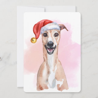 Invitation Whippet Christmas Card – Whippet Wearing Santa Hat