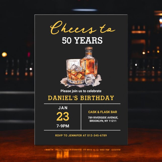 Invitation Whiskey Bourbon à 50 ans fête d'anniversaire (Créateur téléchargé)