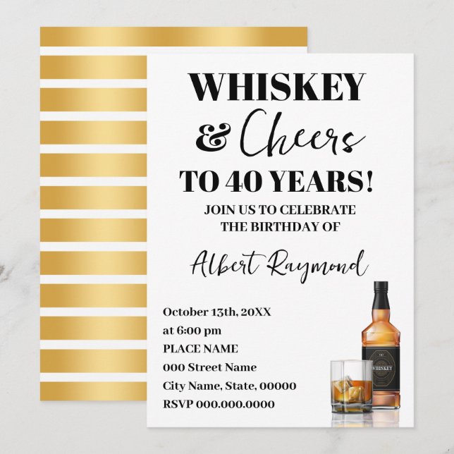 Invitation Whiskey & Cheers Adult Birthday Party (Devant / Derrière)