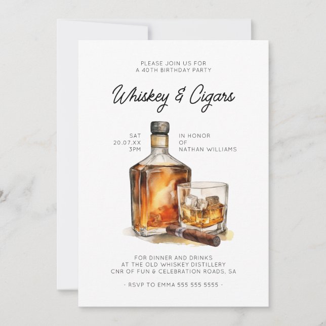 Invitation Whiskey & Cigars Anniversaire Homme (Devant)