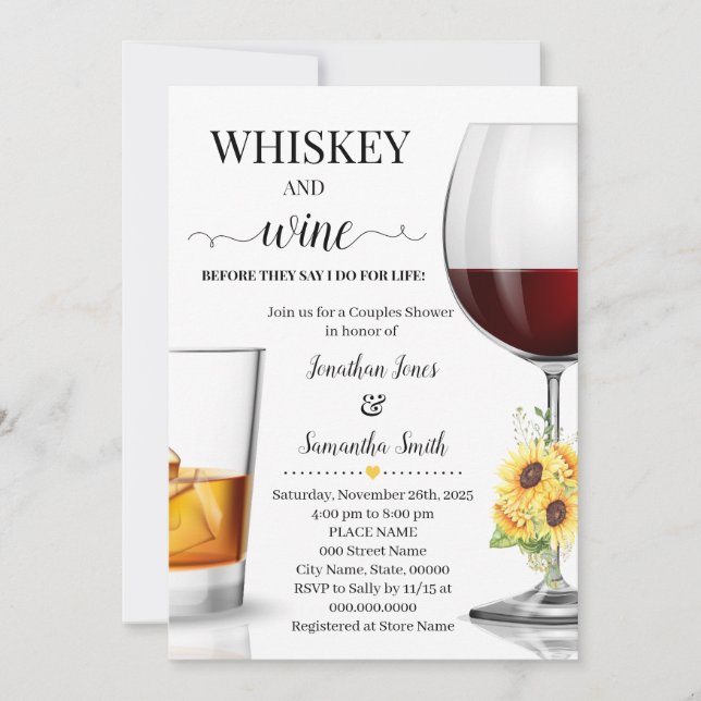 Invitation Whiskey de tournesol et vin avant de prendre une d (Devant)