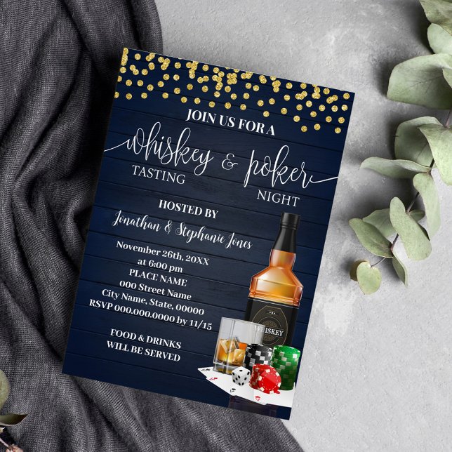 Invitation Whiskey & Poker Soirée Boissons Night Out (Créateur téléchargé)