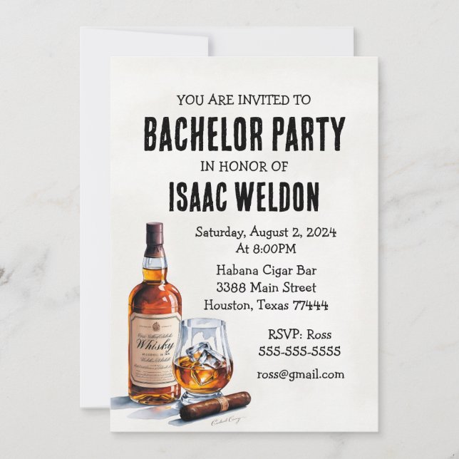 Invitation Whisky Bachelor Party (Devant)