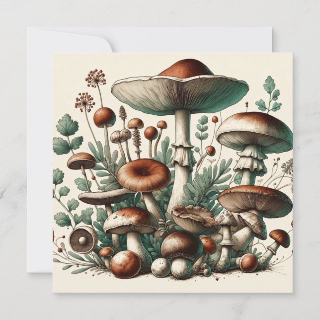 Invitation Whispering Woods : Motif de champignons sans soudu (Devant)