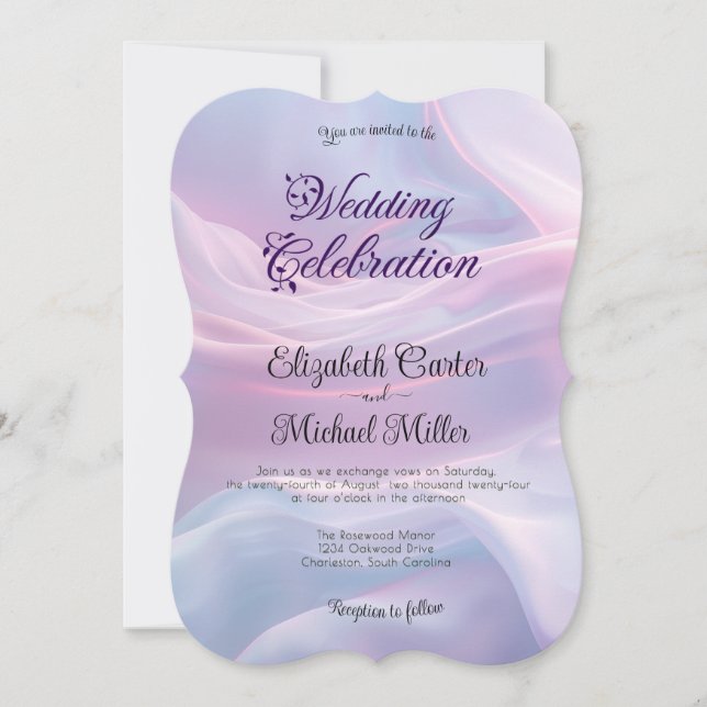 Invitation Whispers of Silk : Dreamy Pastel Waves Pink Blue (Devant)