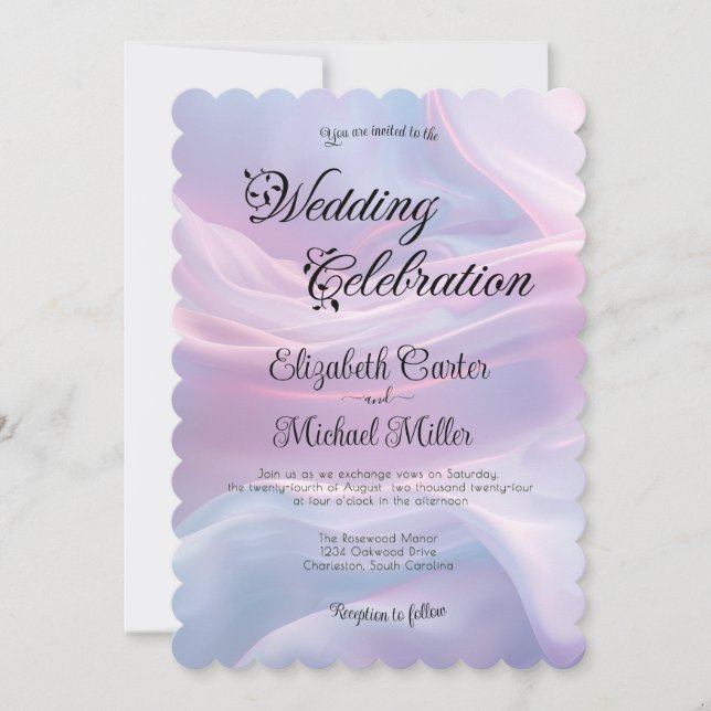 Invitation Whispers of Silk : Dreamy Pastel Waves Pink Blue (Devant)