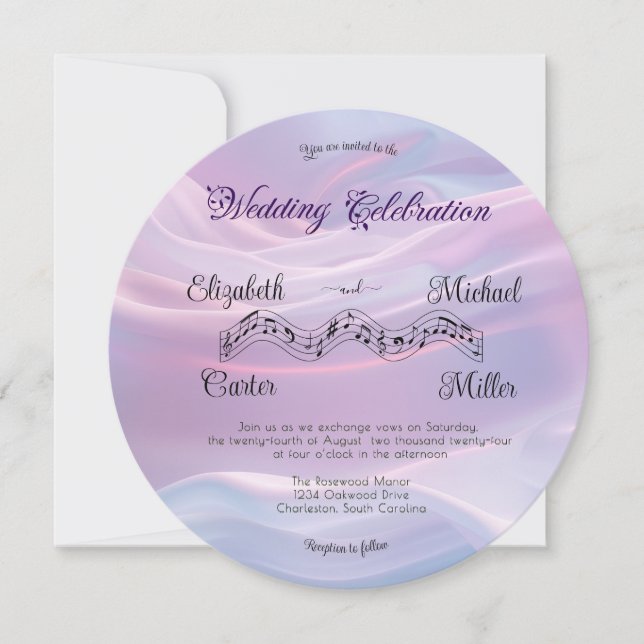 Invitation Whispers of Silk : Dreamy Pastel Waves Pink Blue (Devant)