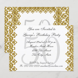 Invitation White and Gold 50th Birthday Party Blanc