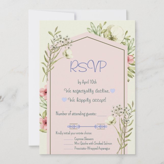 Invitation White And Green Wildflowers Geometric RSVP Card (Devant)