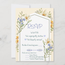 Invitation White And Lilac Wildflowers Geometric RSVP Card