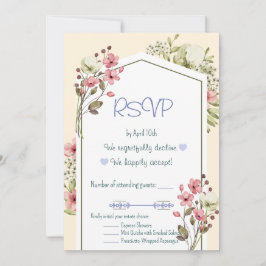 Invitation White And Pink Wildflowers Geometric RSVP Card
