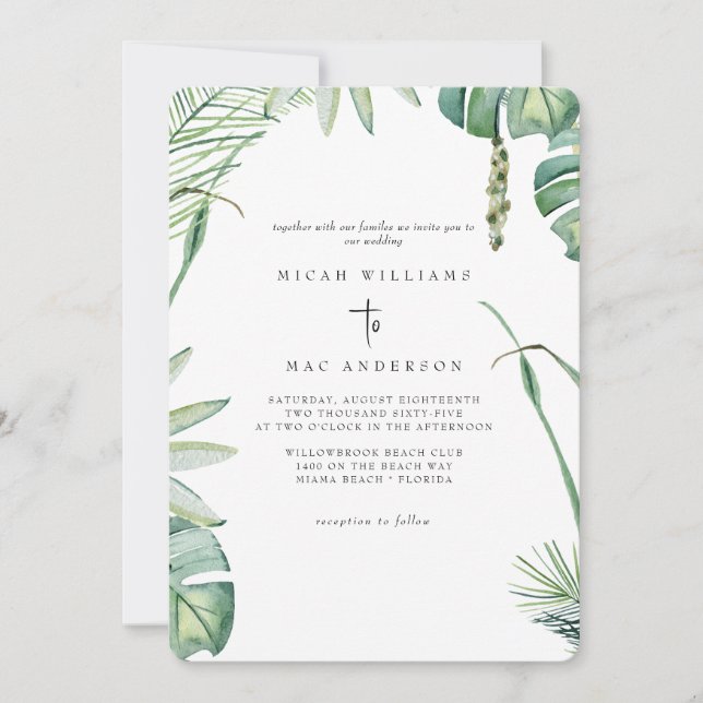 Invitation White Beach Tropics Pas de parents Mariage (Devant)