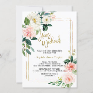 Invitation White Blush Floral Gold Bachelorette Week-end