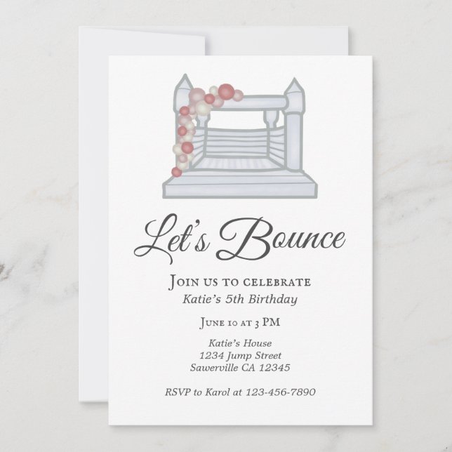 Invitation White Bounce House Balloon Garland Anniversaire (Devant)