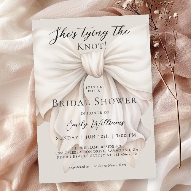 Invitation White Bow She's Tying the Knot Fête des mariées (Available in both printed and instant download digital formats for your convenience!)