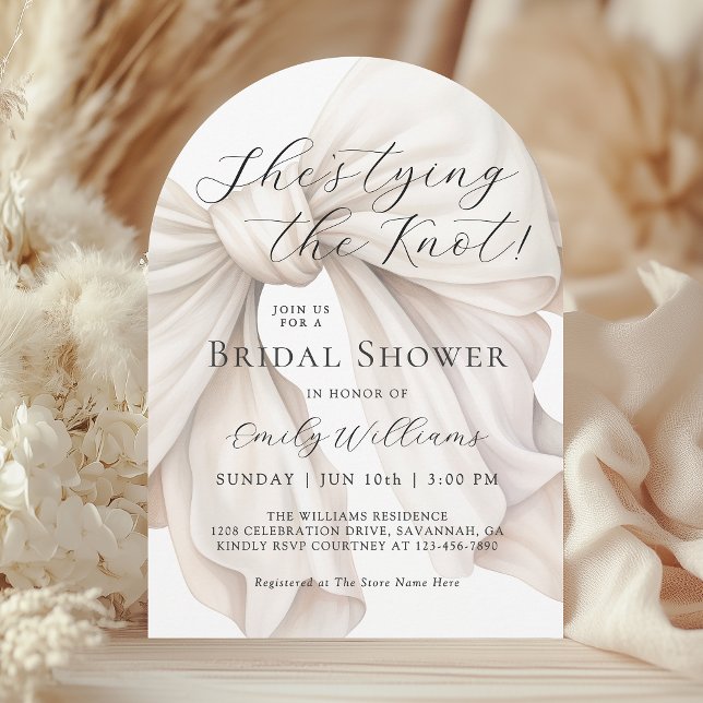 Invitation White Bow She's Tying the Knot Fête des mariées (Available in both printed and instant download digital formats.)